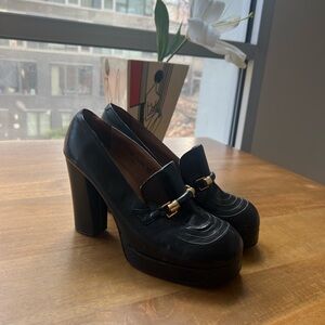 Vintage Chunky-Heel Loafer Pumps – Black Leather